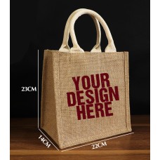 8.6''X9''X5.5'' Jute Bags With Cotton Handle