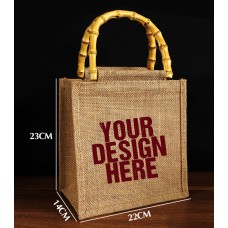 8.6''X9''X5.5'' Jute Bags With Bamboo Handle