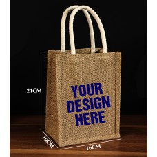 6.3''X8.3''X4'' Jute Bags With Cotton Handle