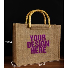 13''X10.2''X4'' Jute Bags With Bamboo Handle