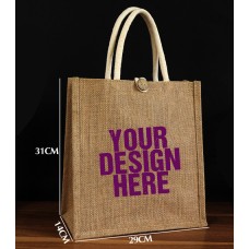 11.4''X12.2''X5.5'' Jute Bags With Cotton Handle